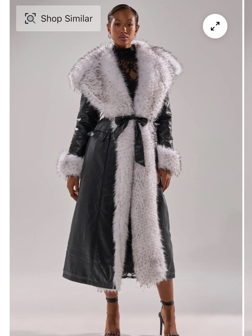 Faux Fur-Trimmed  Maxi Coat - Black/White
